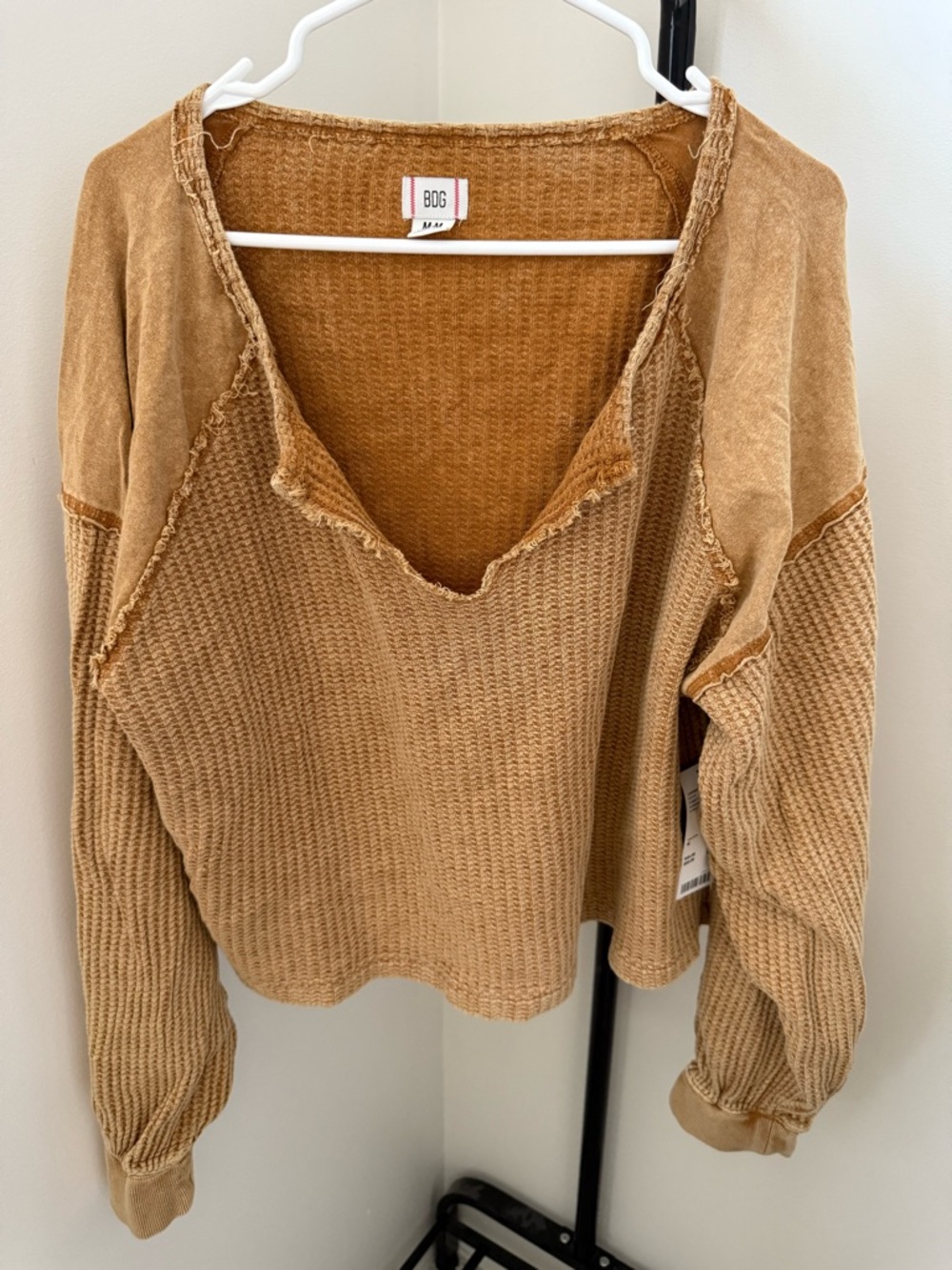 BDG Textured Waffle Pullover in Gold
